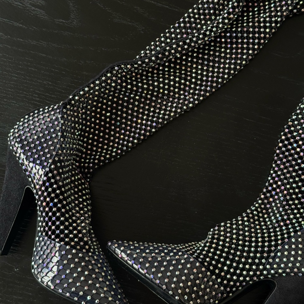 Saint Laurent Koller Crystal Rhinestone Sock Mesh Boots Size 37 - Picture 2 of 15